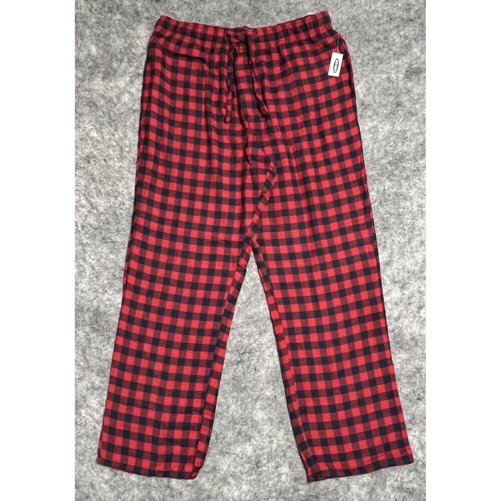Old Navy Pajama Pants Men's L Fleece Red and Black Buffalo Check Plaid Comfy NWT